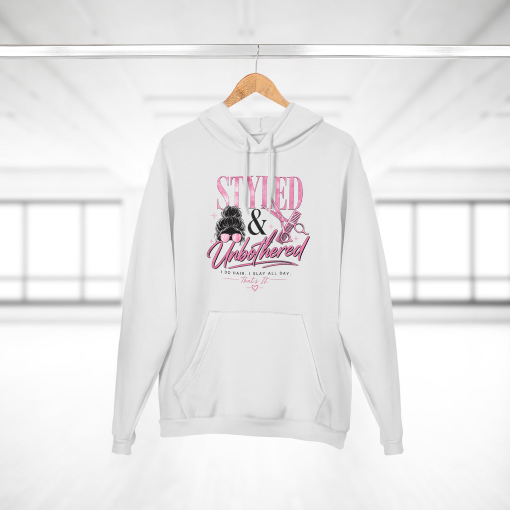 Styled & Unbothered Hoodie — Pink Salon Barber Graphic Pullover