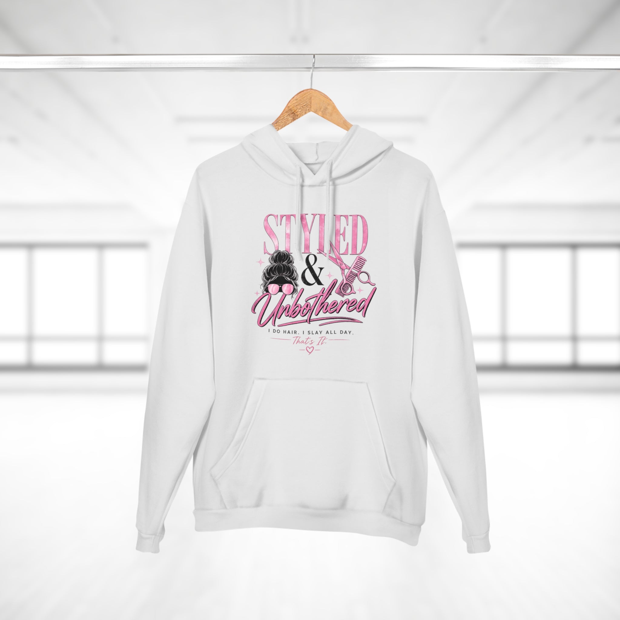 Styled & Unbothered Hoodie — Pink Salon Barber Graphic Pullover