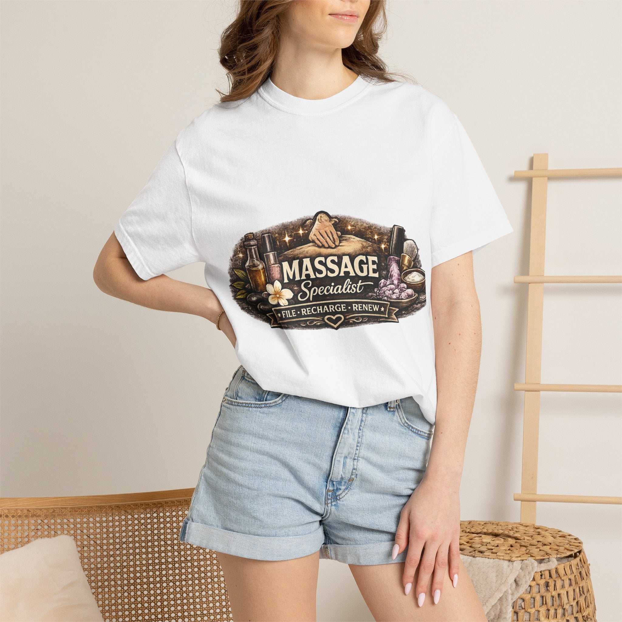Massage Specialist T‑Shirt — Relax Recharge Renew Spa Tee