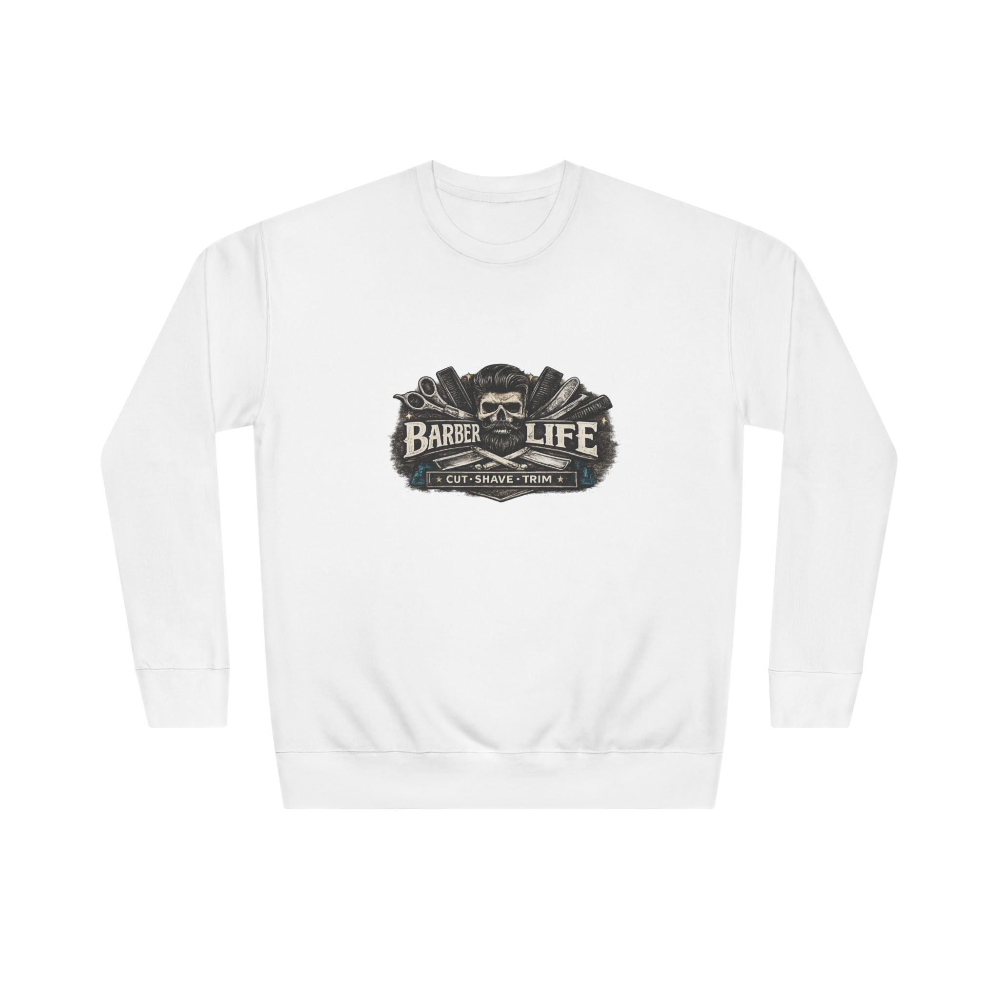 Barber Life Crewneck Sweatshirt — Vintage Barber Shop Logo