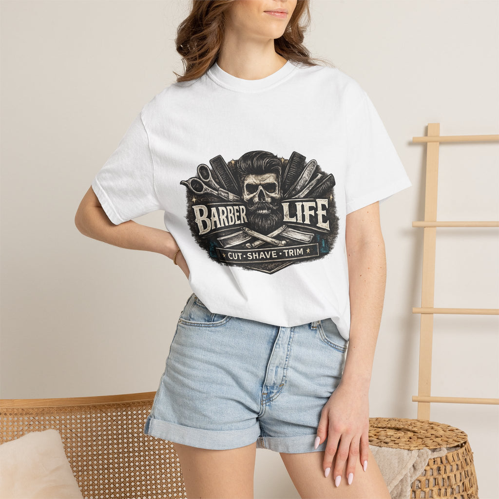 Barber Life T-Shirt — Vintage Skull & Tools Retro Barbering Tee