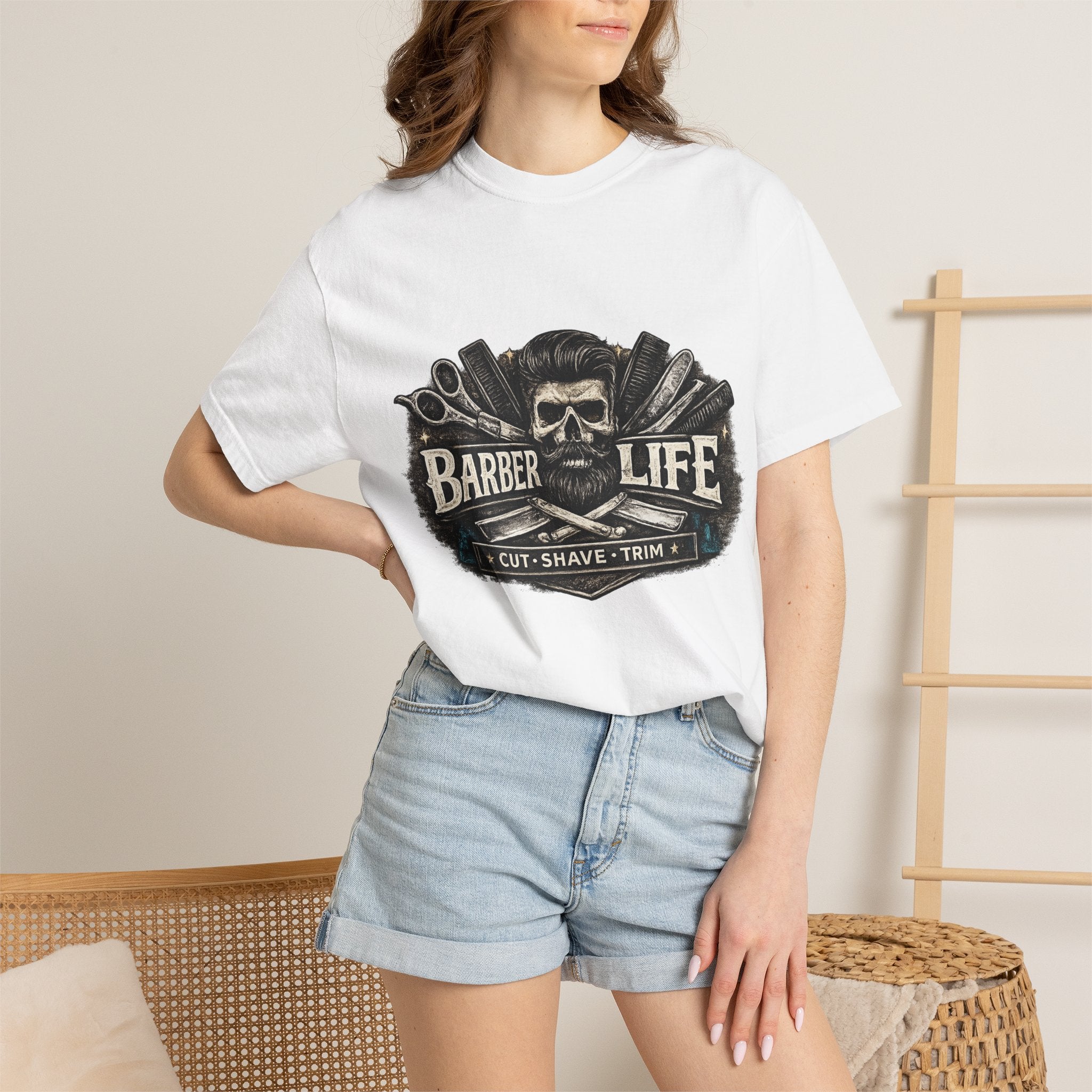 Barber Life T-Shirt — Vintage Skull & Tools Retro Barbering Tee
