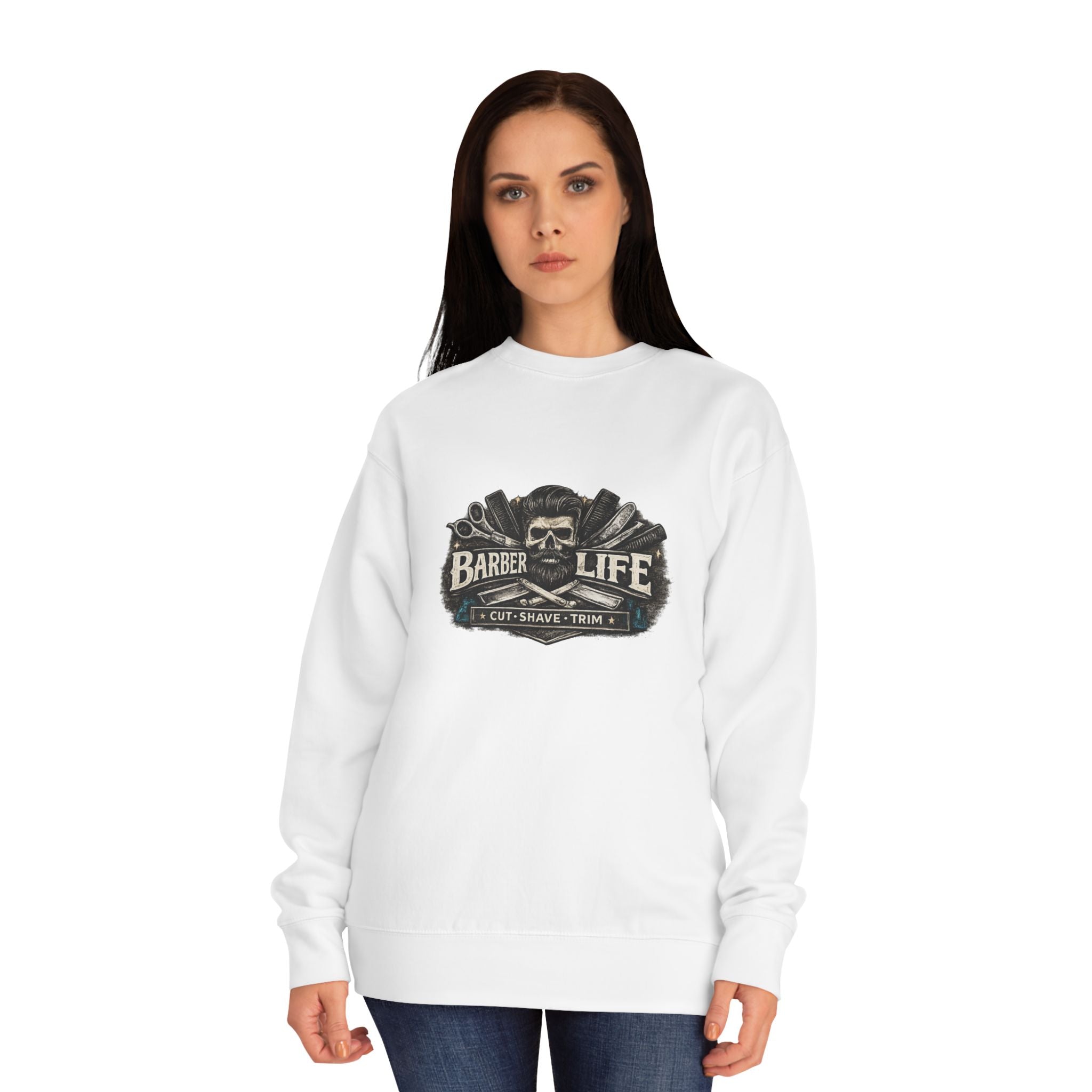 Barber Life Crewneck Sweatshirt — Vintage Barber Shop Logo