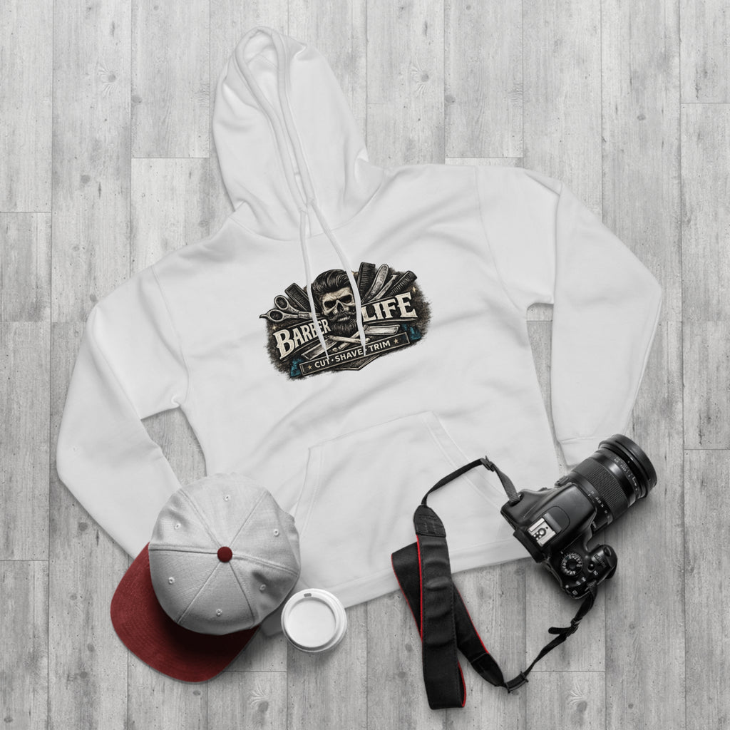 Barber Life Hoodie – "Barber Life: Cut • Shave • Trim" Graphic Pullover