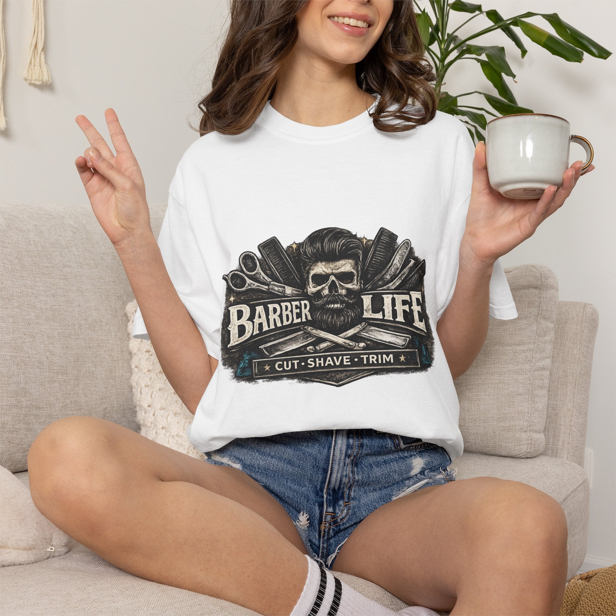 Barber Life T-Shirt — Vintage Skull & Tools Retro Barbering Tee