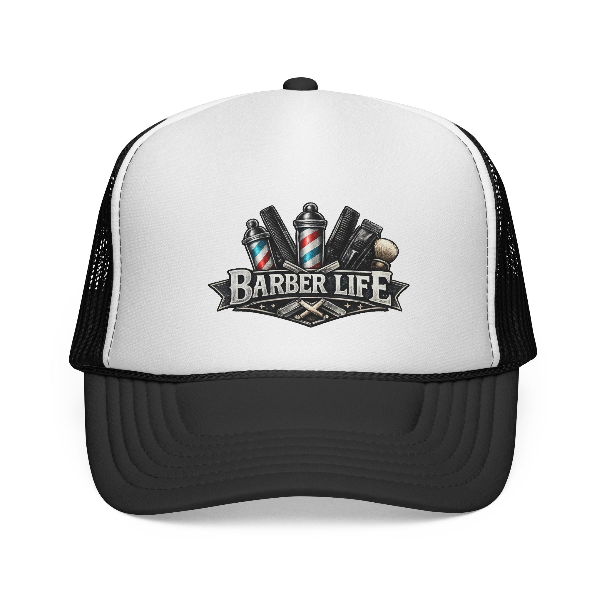 Barber Life Trucker Cap — Retro Barber Tools Mesh Hat