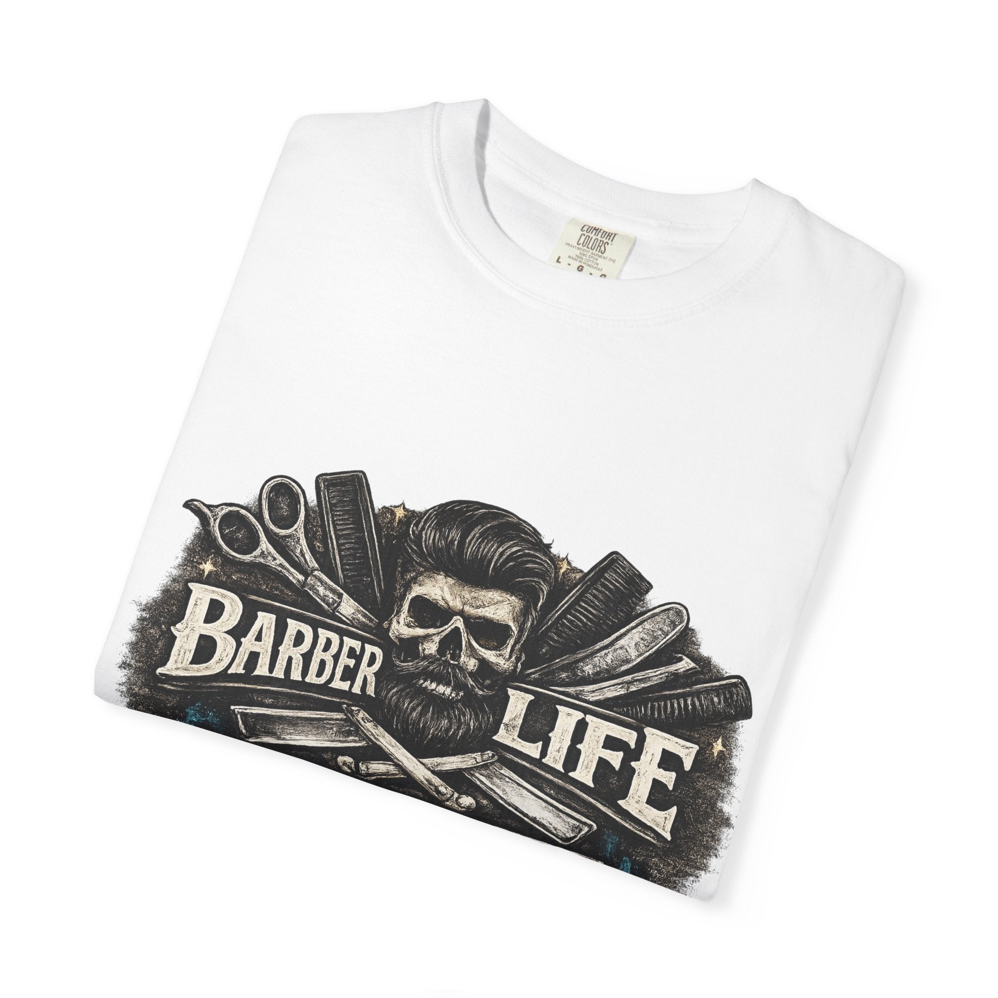 Barber Life T-Shirt — Vintage Skull & Tools Retro Barbering Tee