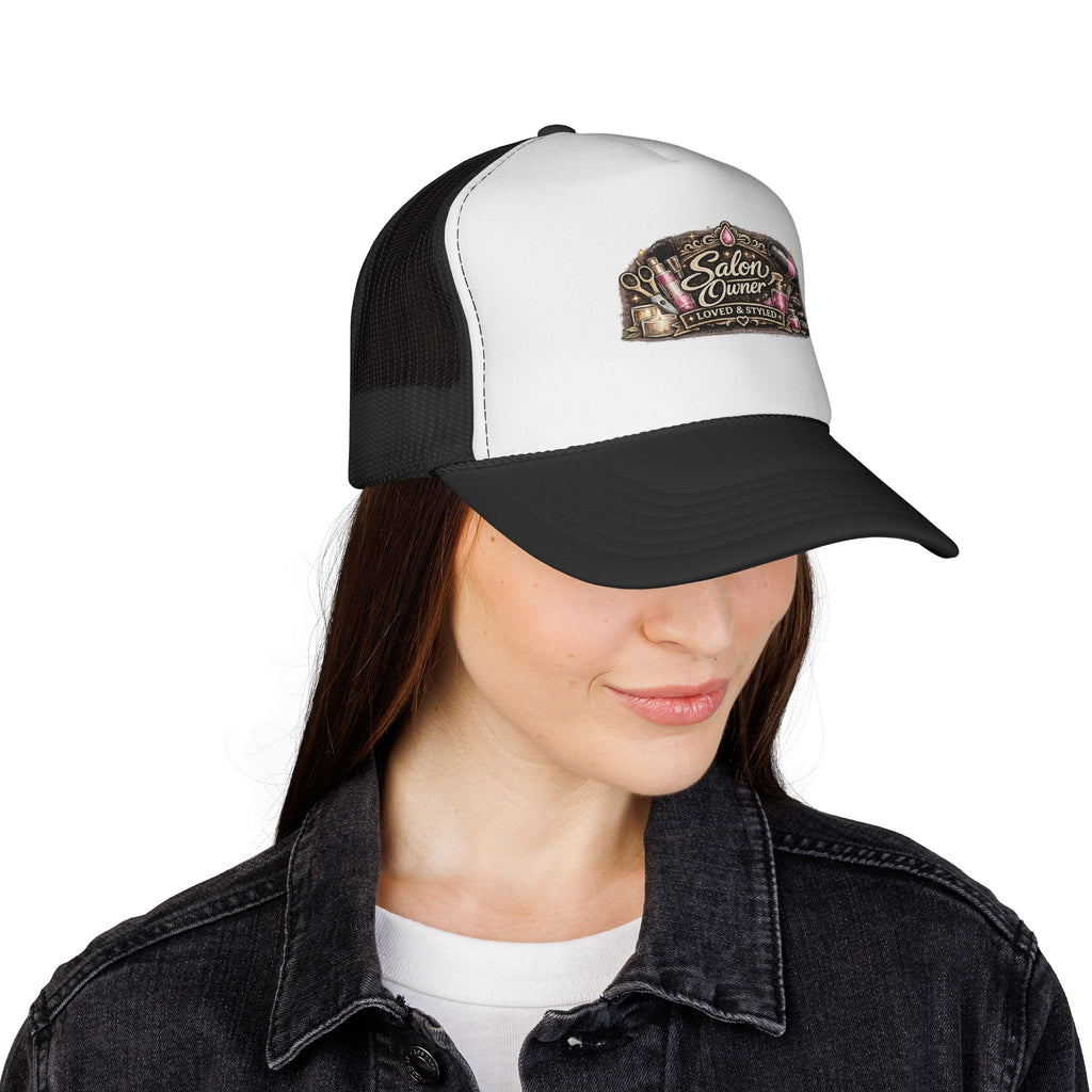 Salon Owner Trucker Cap — Vintage Hair Stylist Logo Hat