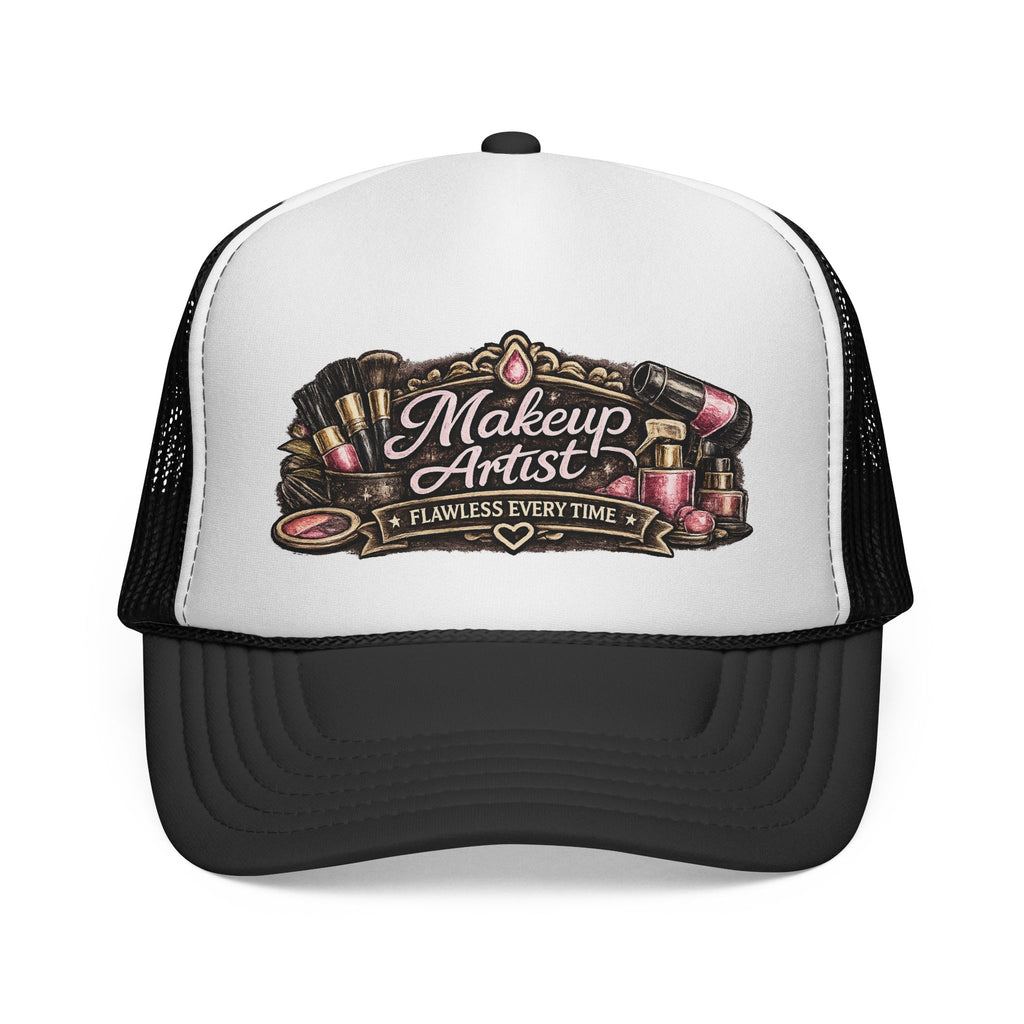 Makeup Artist Trucker Cap — 'Flawless Every Time' Retro Cosmetic Logo Hat