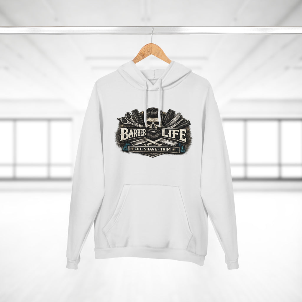 Barber Life Hoodie – "Barber Life: Cut • Shave • Trim" Graphic Pullover
