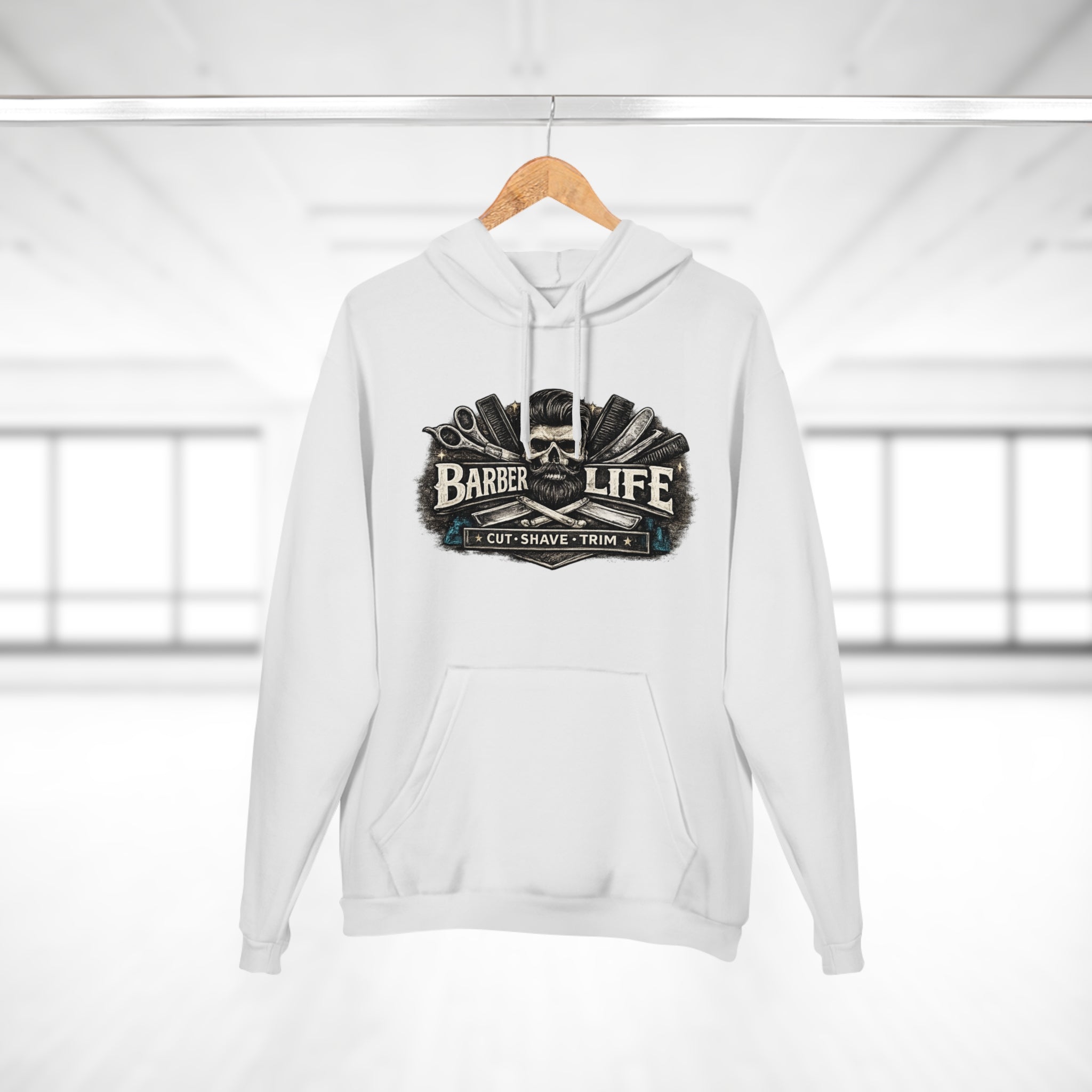 Barber Life Hoodie – "Barber Life: Cut • Shave • Trim" Graphic Pullover