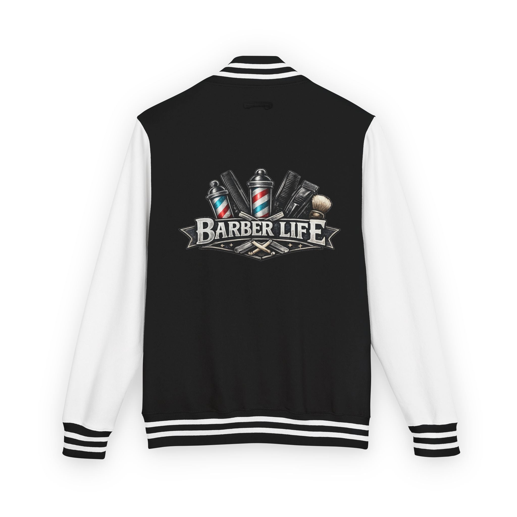 Letterman Jacket — "Barber Life" Vintage Barber Tools Logo