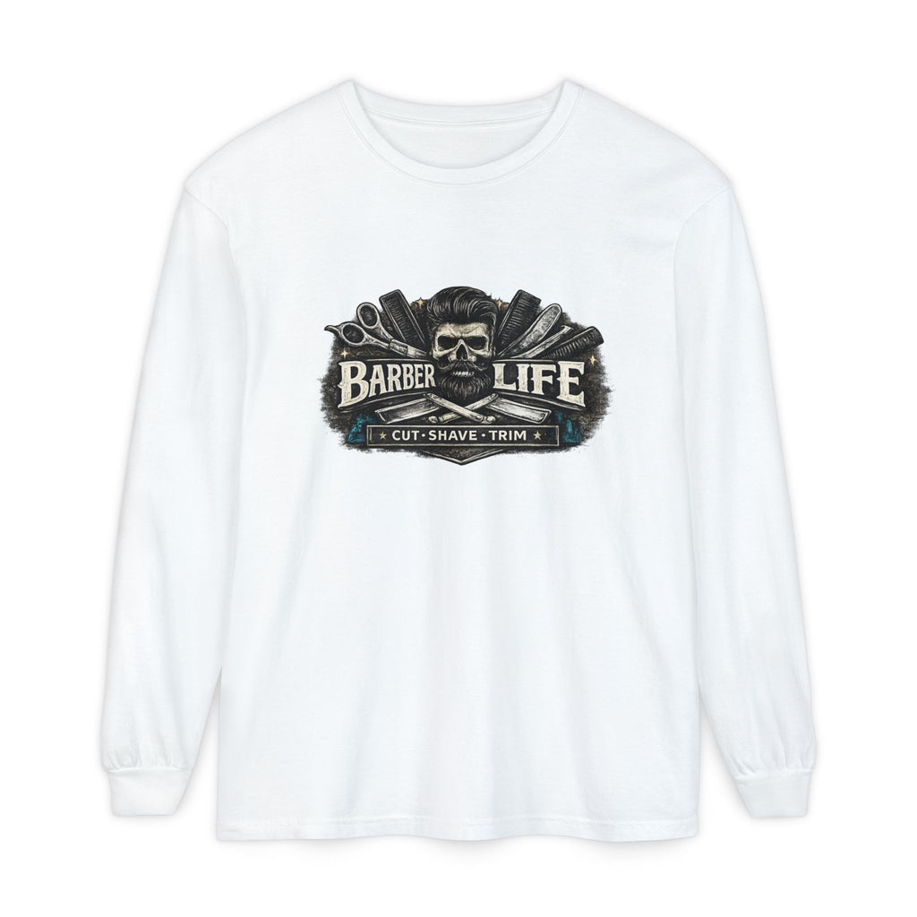 Barber Life Long Sleeve T-Shirt — Vintage Barber Shop Graphic