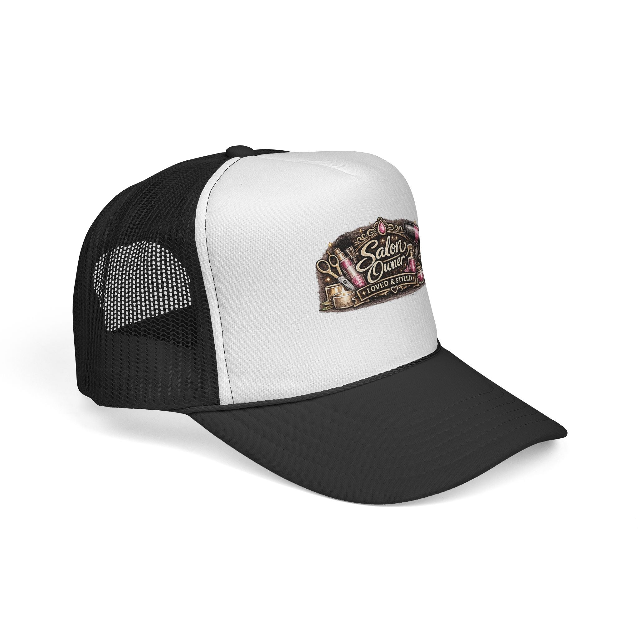 Salon Owner Trucker Cap — Vintage Hair Stylist Logo Hat
