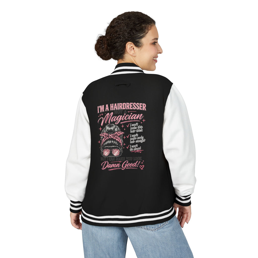 Hairdresser Letterman Jacket — “I'm a Hairdresser, a Magician” Retro Barber Crew Jacket