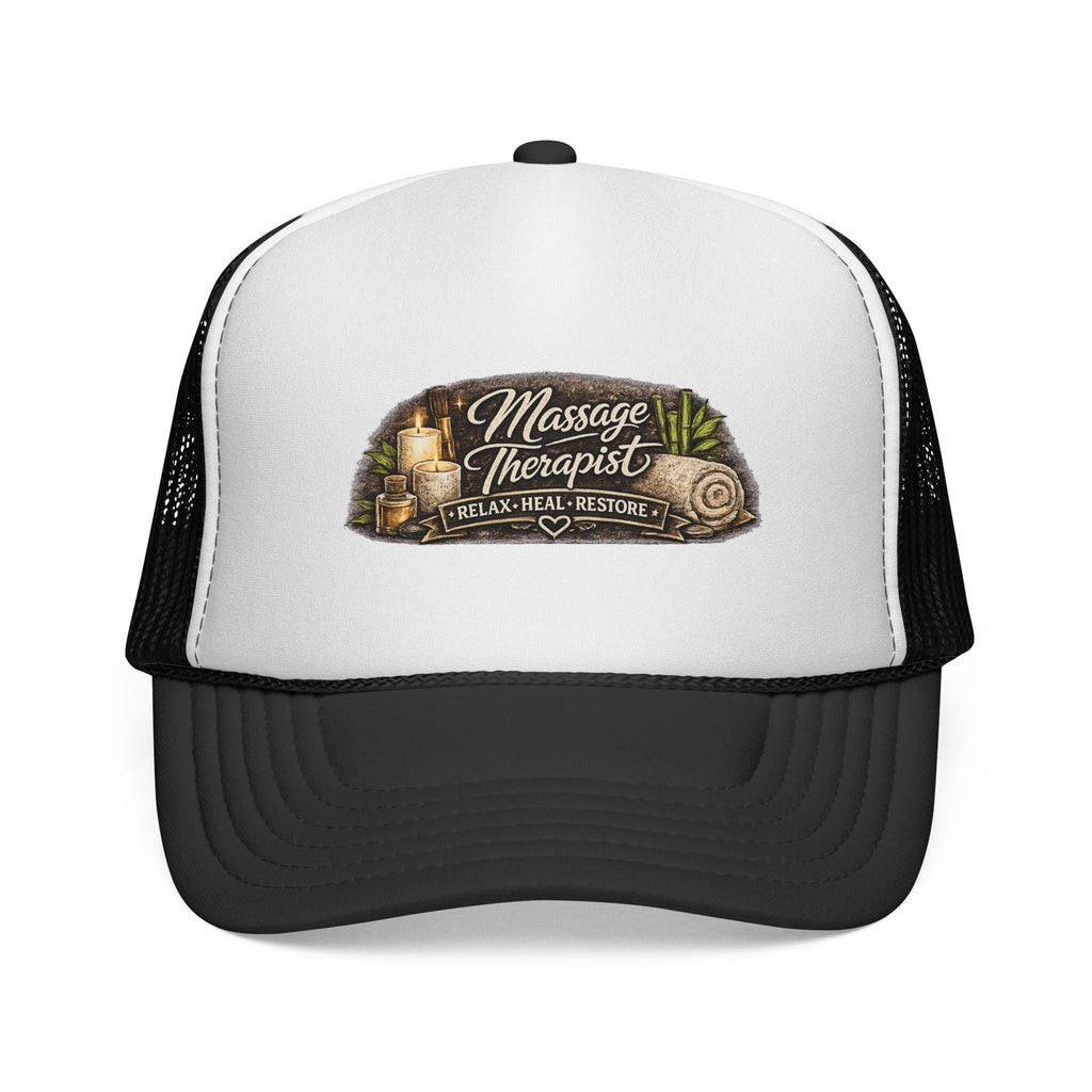 Massage Therapist Trucker Hat — "Relax • Heal • Restore" Mesh Cap for Spa Professionals