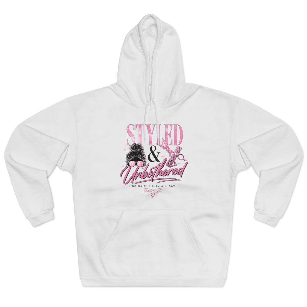 Styled & Unbothered Hoodie — Pink Salon Barber Graphic Pullover