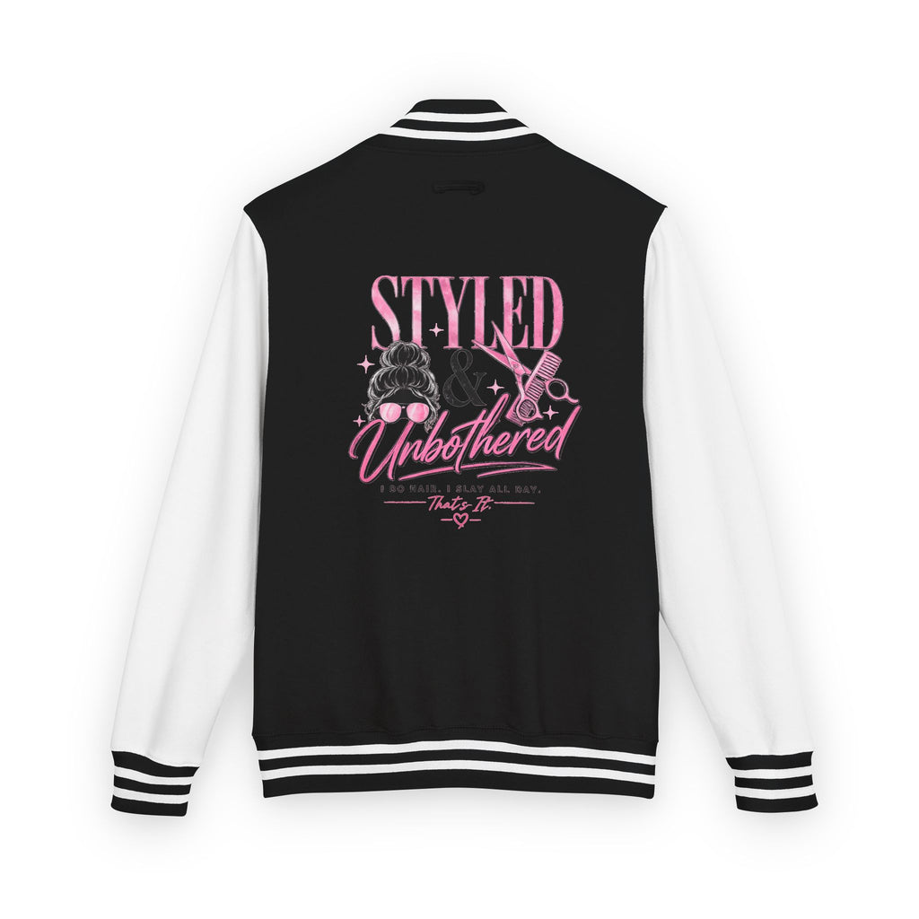 Letterman Jacket — "Styled & Unbothered" Pink Salon Barber Design