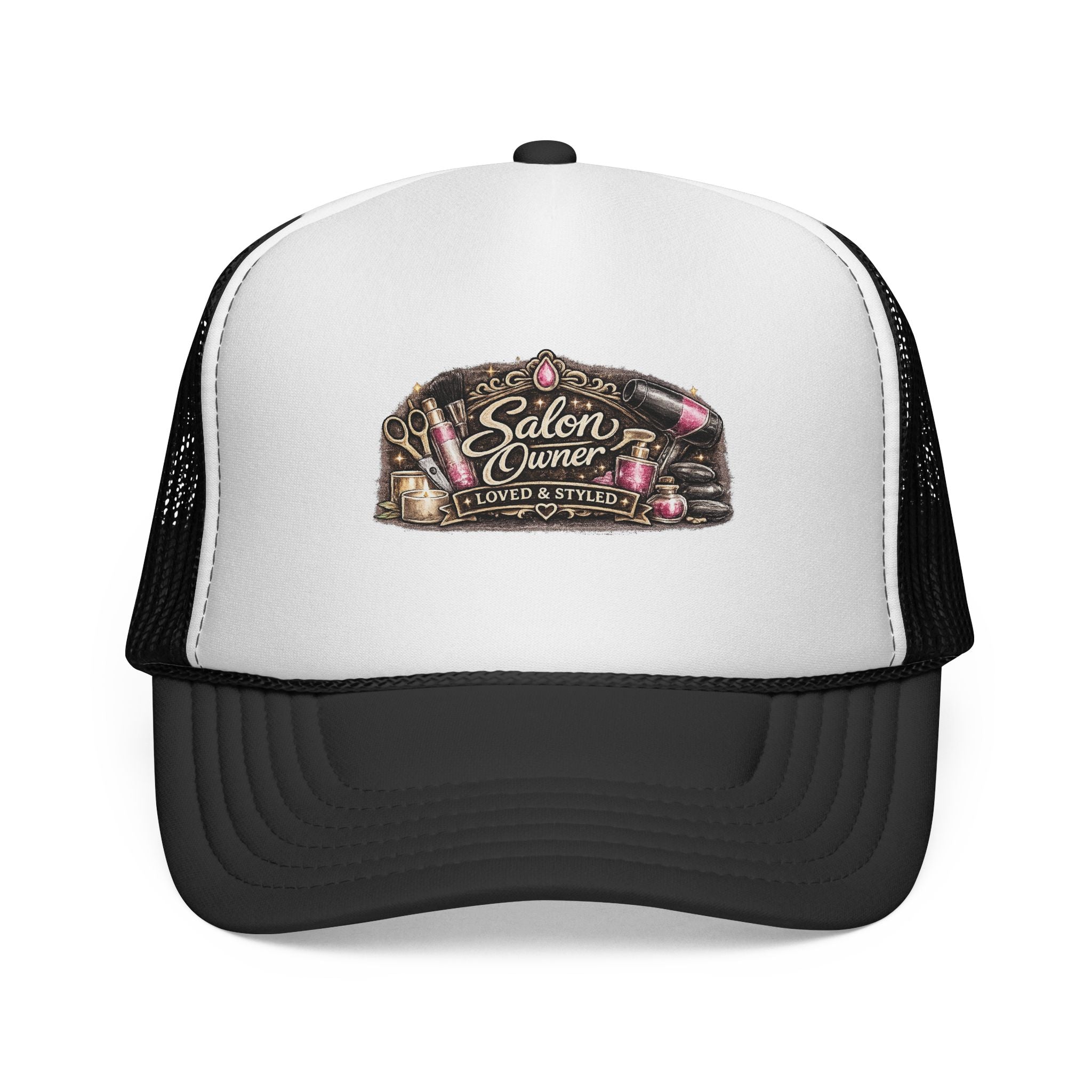 Salon Owner Trucker Cap — Vintage Hair Stylist Logo Hat