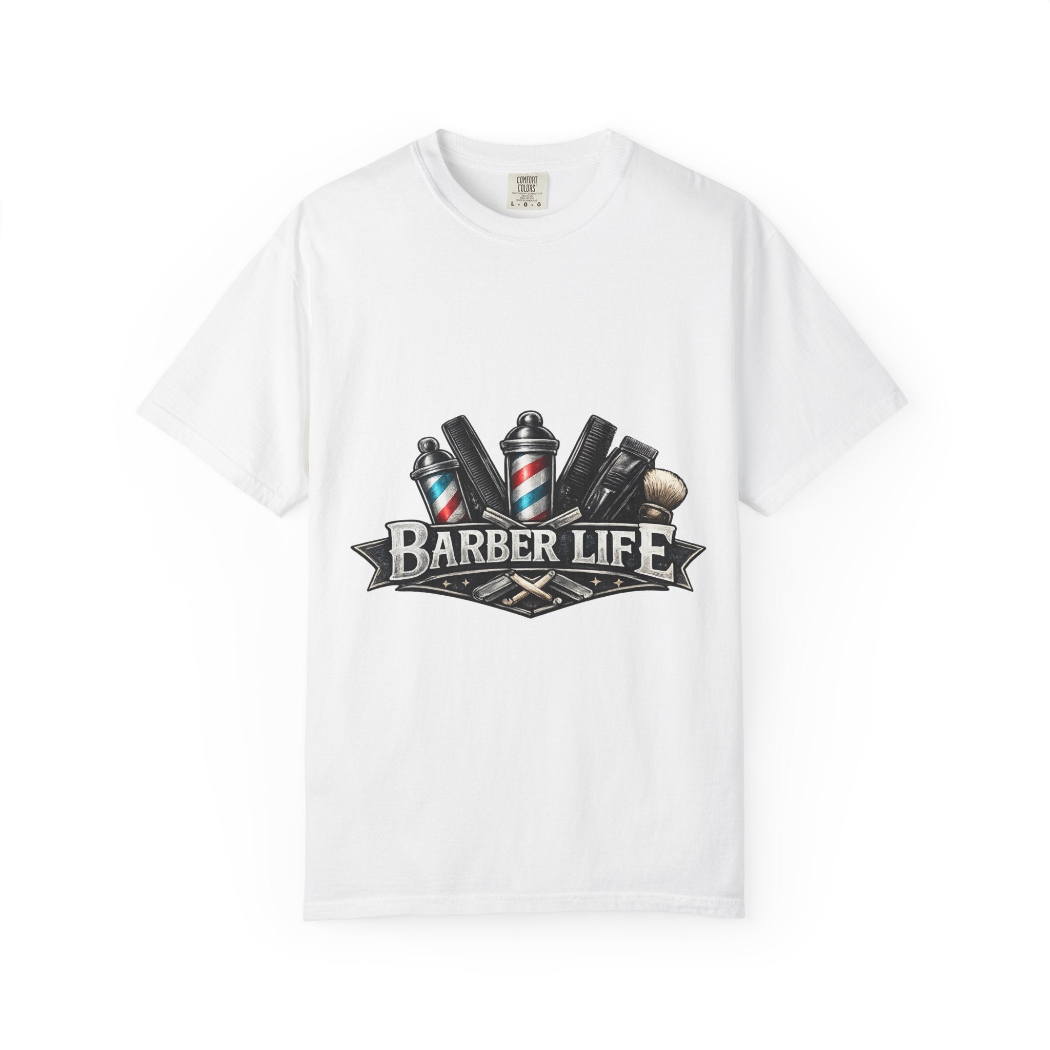 Barber Life graphic T-Shirt | Scissors, Clippers, Pomade illustration