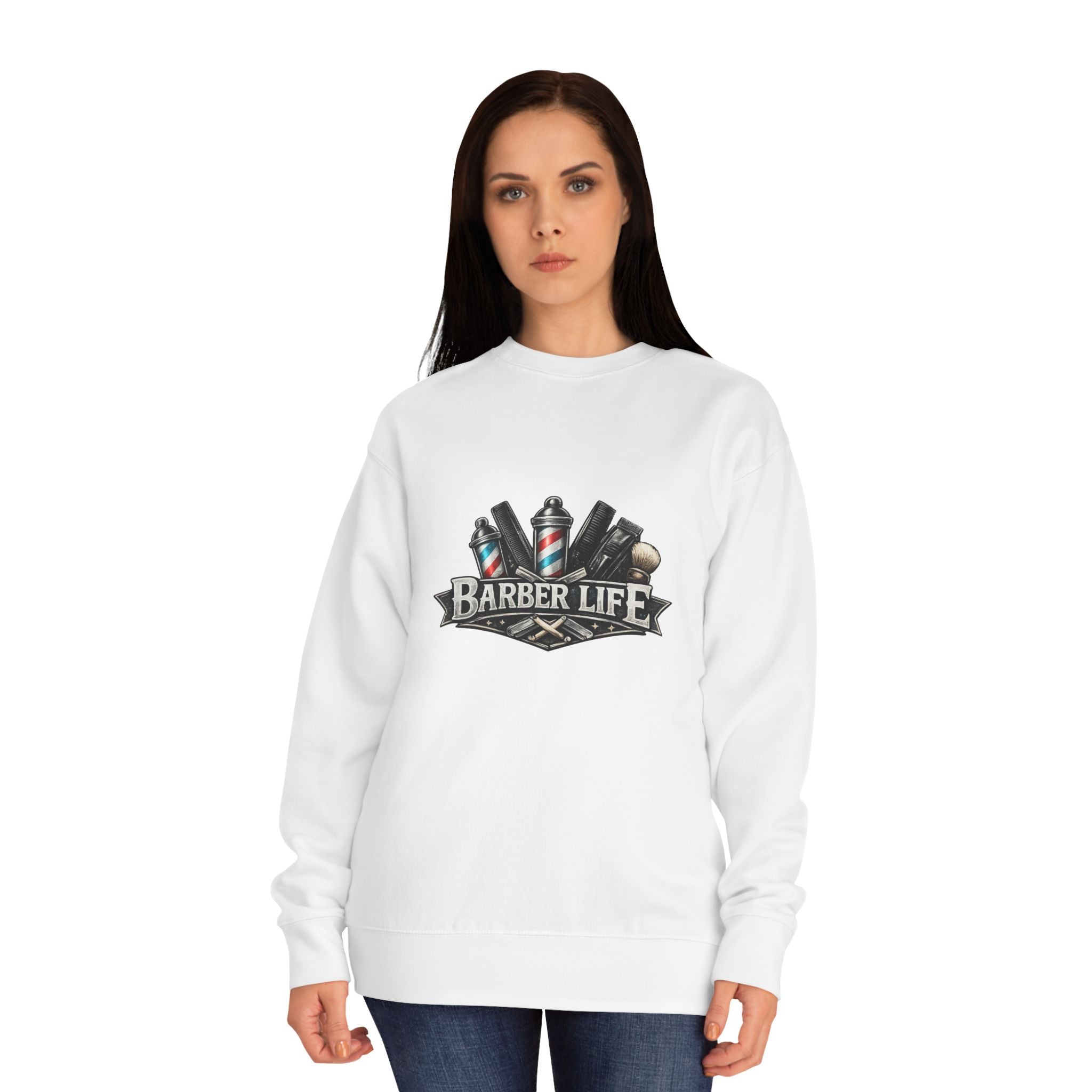 Barber Life Crewneck Sweatshirt – Barbershop Tools Graphic
