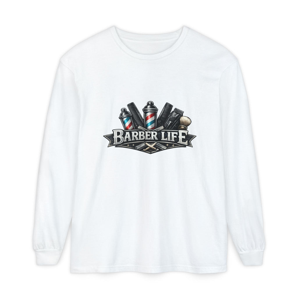 Barber Life Long Sleeve Tee — Barber Tools Graphic Shirt