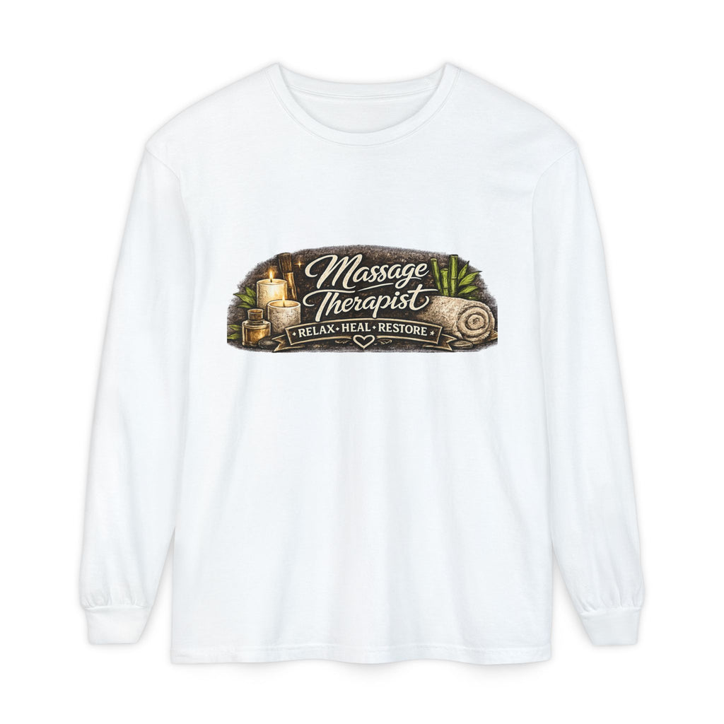 Massage Therapist Long Sleeve T-Shirt — Relax Heal Restore Graphic Tee