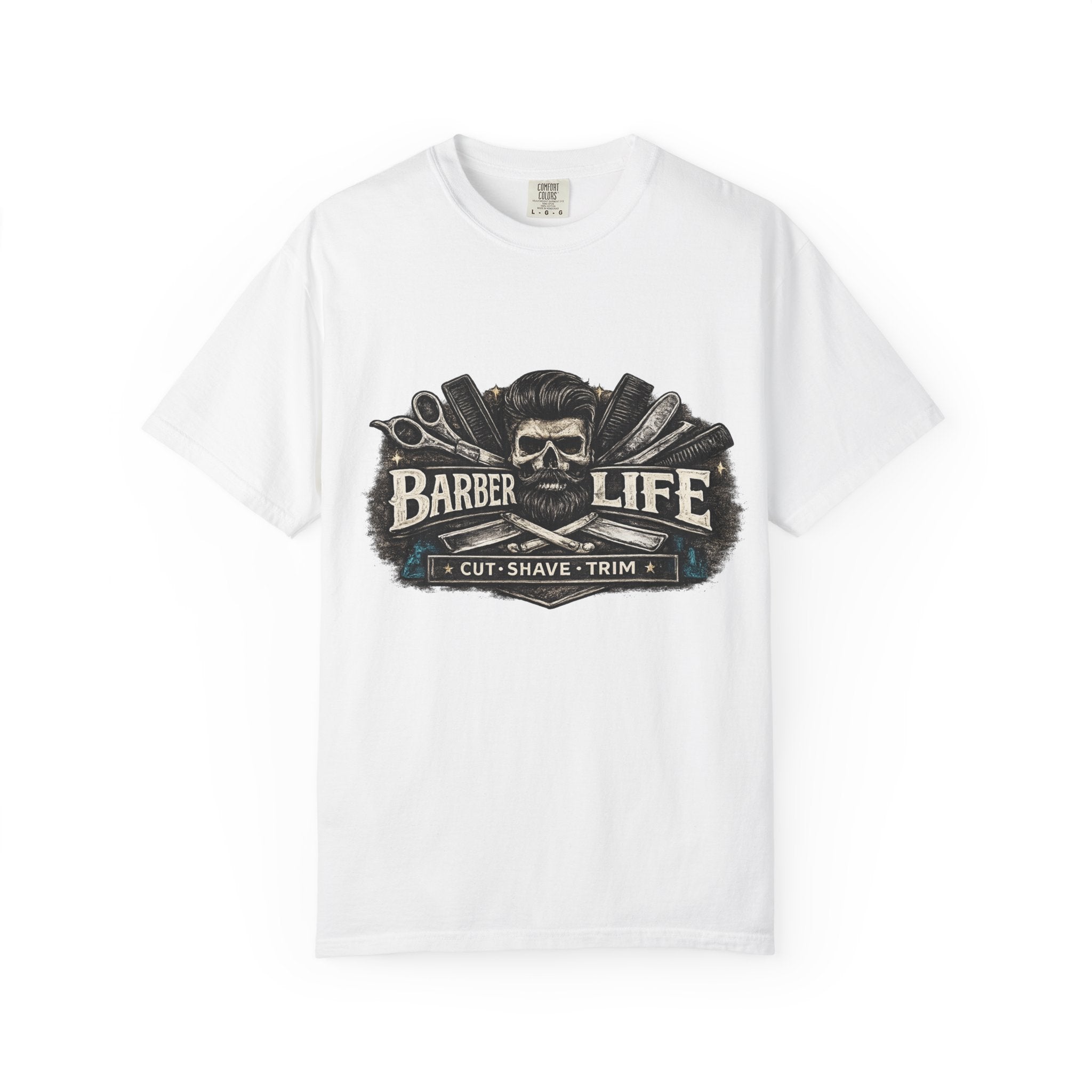 Barber Life T-Shirt — Vintage Skull & Tools Retro Barbering Tee