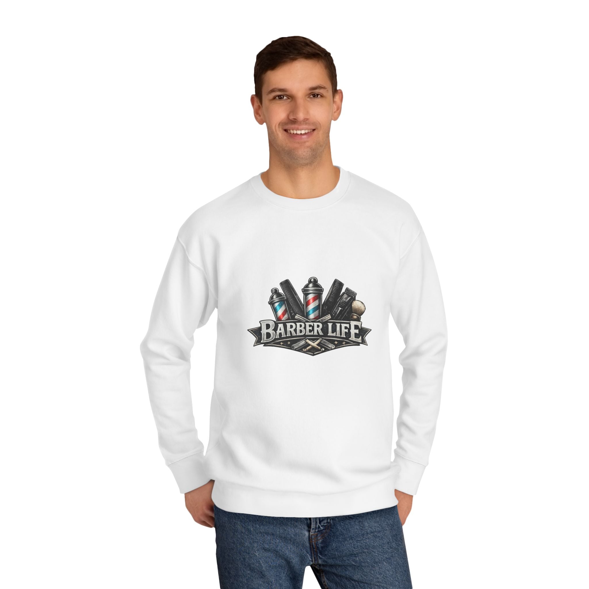 Barber Life Crewneck Sweatshirt – Barbershop Tools Graphic