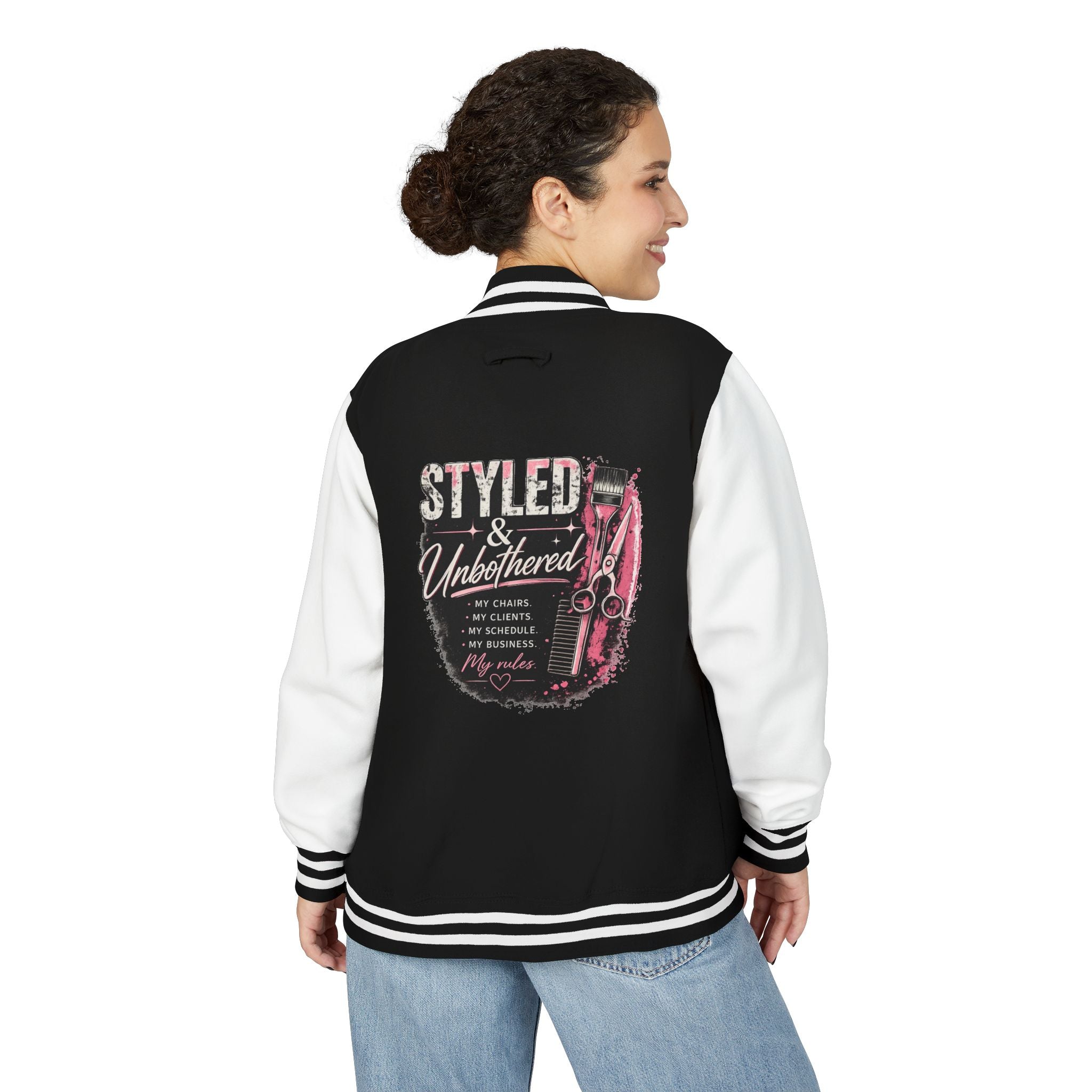 Letterman Jacket — "Styled & Unbothered" Vintage Barber Graphic
