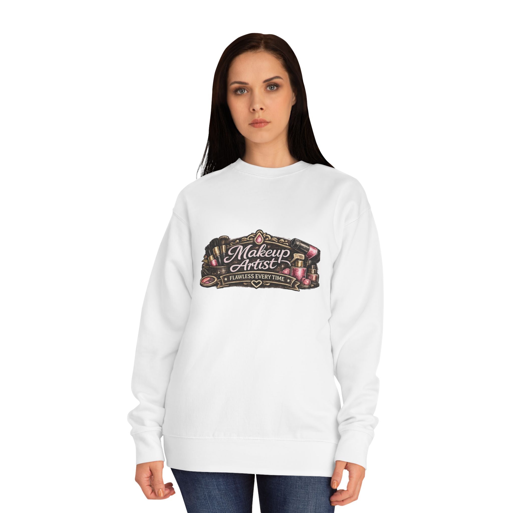 Makeup Artist Crewneck Sweatshirt — Vintage Cosmetic Tools Graphic