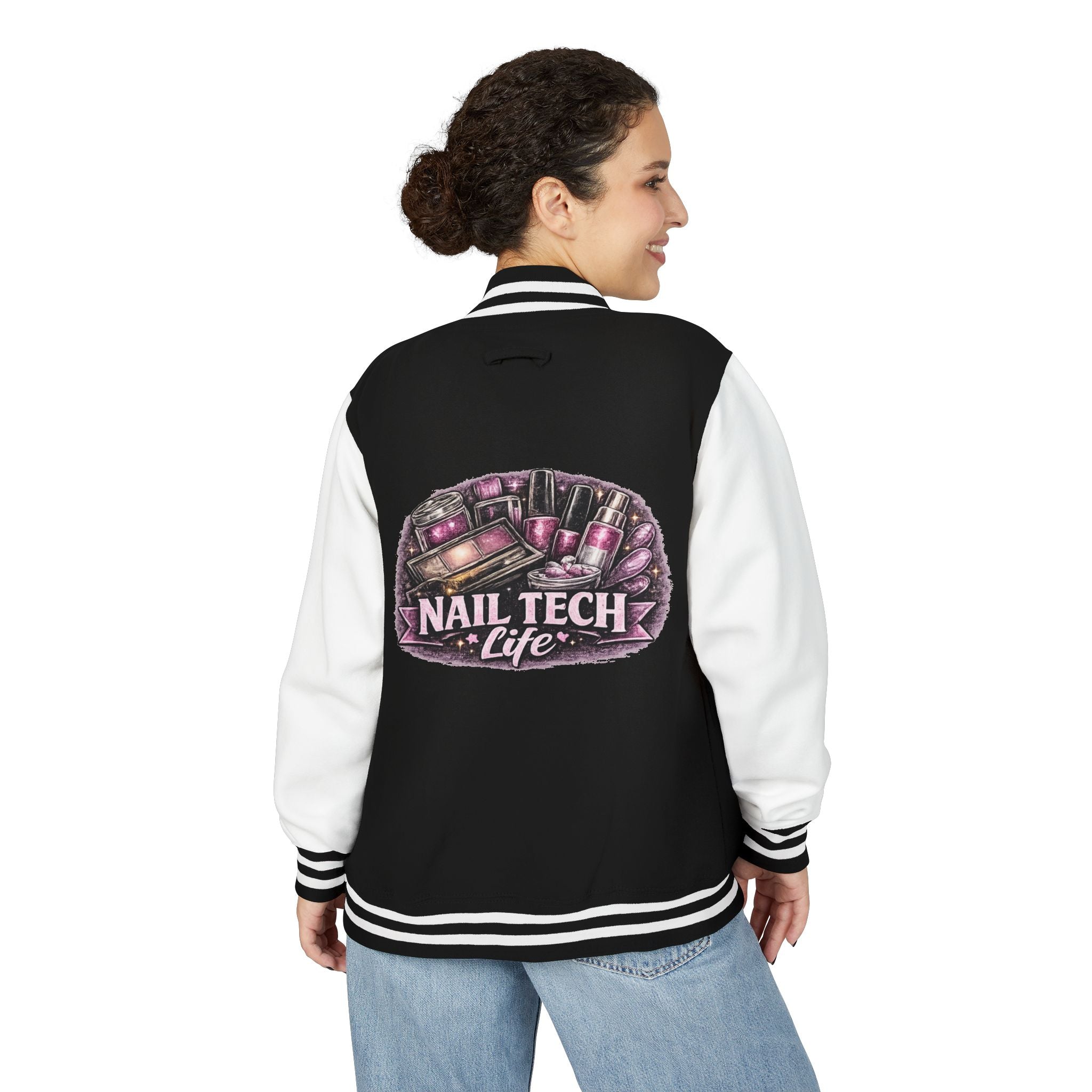 Letterman Jacket — "Nail Tech Life" Back Graphic Varsity Jacket