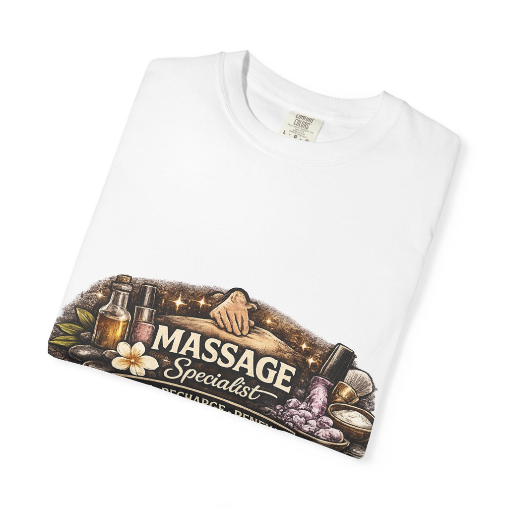 Massage Specialist T‑Shirt — Relax Recharge Renew Spa Tee