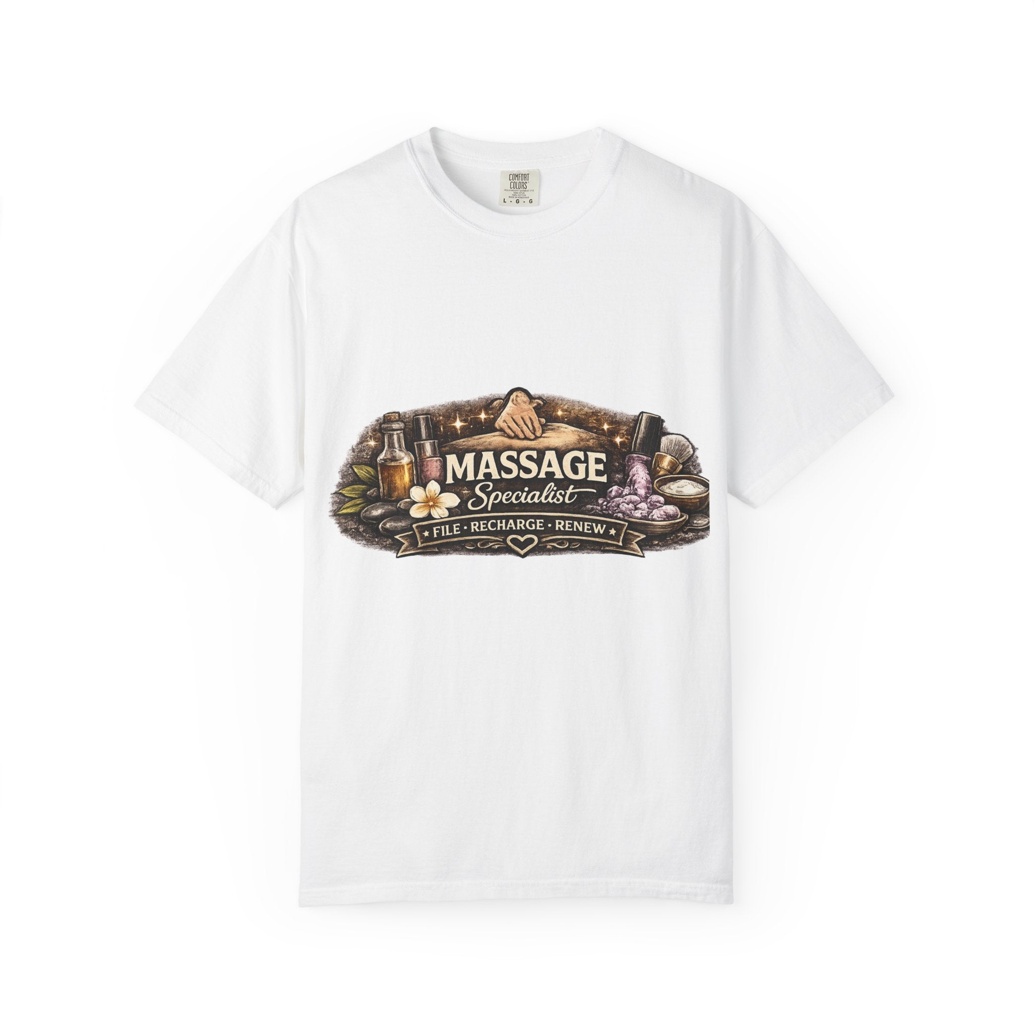 Massage Specialist T‑Shirt — Relax Recharge Renew Spa Tee